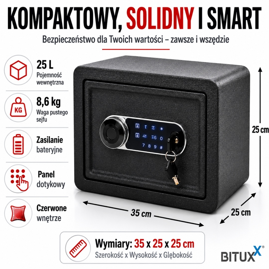 Bituxx elektronický trezor 25L s PINem a klíčem nástěnná schránka na dokumenty M20175